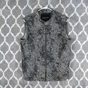 Zara Man Vest Mens Medium Gray Animal Print Full Zip Denim Style
